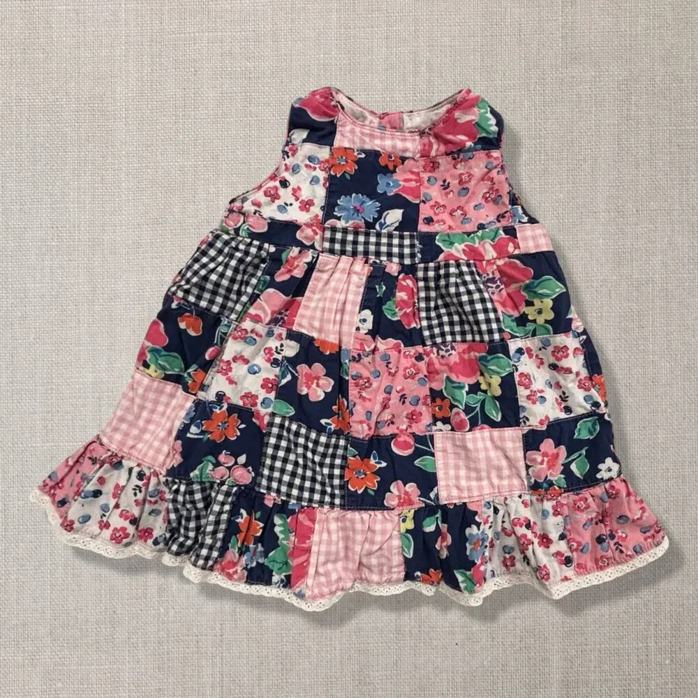 The Children’s Place Girls 6-9M Vintage 2013 Patchwork Floral Dress Cottagecore